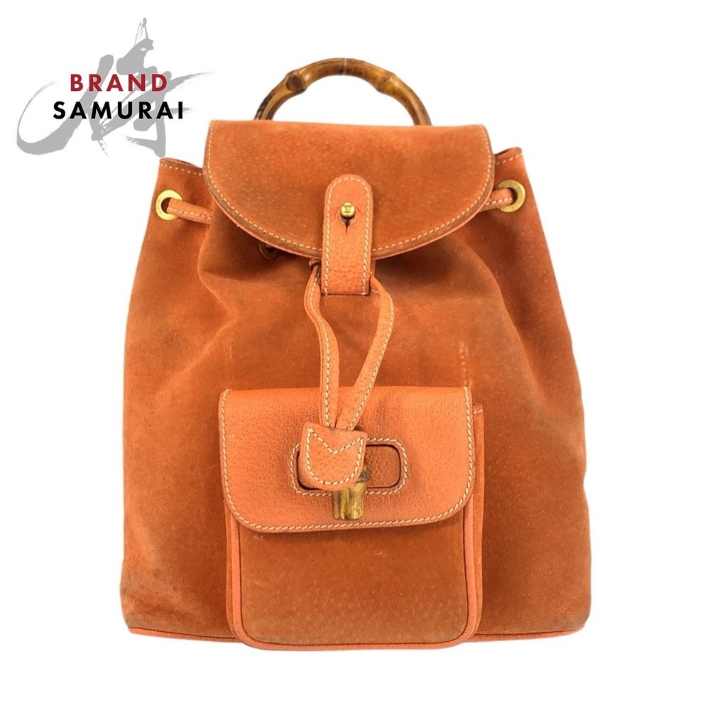 GUCCI Bamboo Orange Brown Suede Backpack - Picture 2 of 10